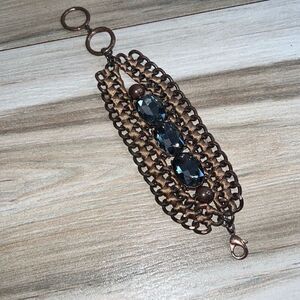 Ribbon And Chain Bracelet With Rhinestones Statement Piece